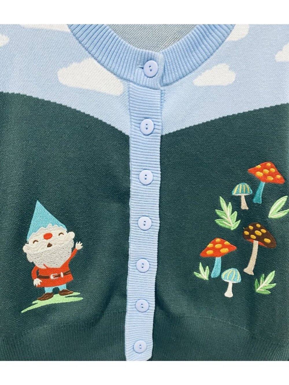 Unique Vintage Cardigan Sweater Womens 2X Gnome Mushroom Embroidered Whimsical - Picture 4 of 8